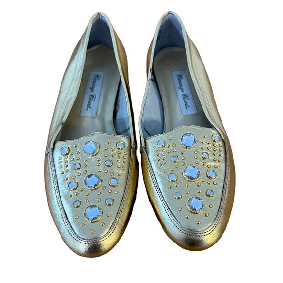 New Carriage House Beverlee Gold Sparkle Jeweled Leather Flats Size Loafers 6M - Picture 2 of 5